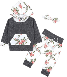 Baby Girls Long Sleeve Flowers Hoodie Tops and Pants Outfit with Pocket Headband 6 12 Months