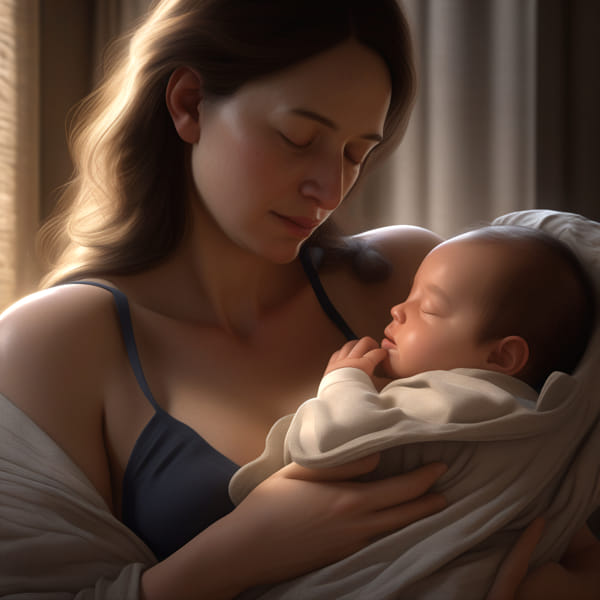 Woman Breastfeeding Child In Cradle Position