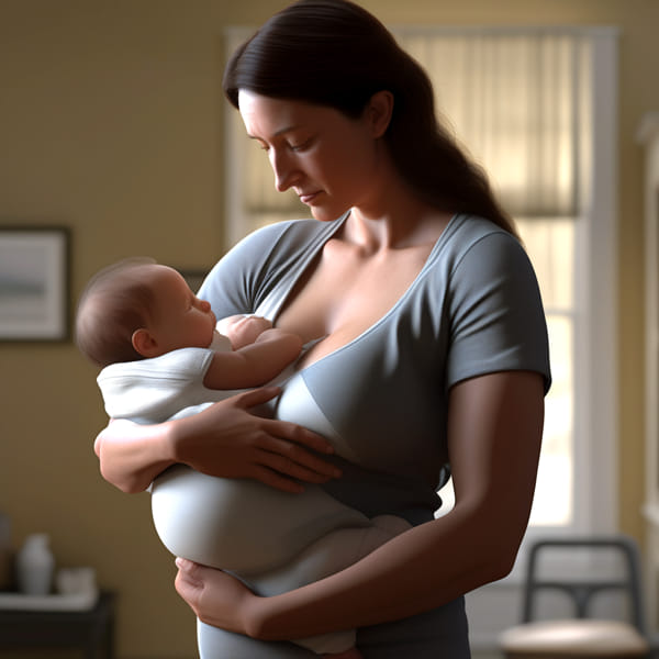 Woman Breastfeeding Child In Rugby Hold Position