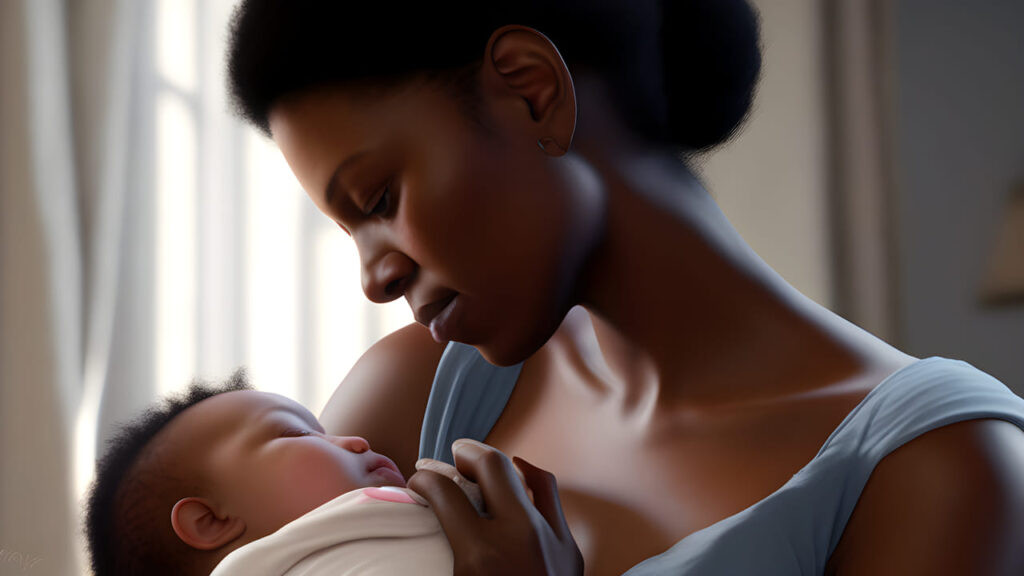 Woman cuddling child